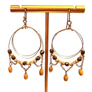 Vintage Banana Republic Gold Beaded Delicate Wire Loop Chandelier Earrings